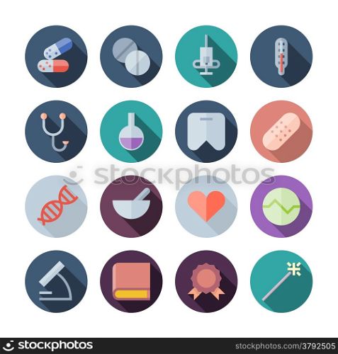 Flat Design Icons For Medical and Health Care. Vector illustration eps10, transparent shadows.