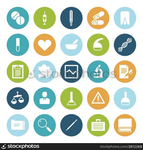 Flat design icons for medical science. Vector illustration.