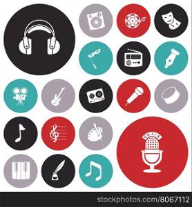 Flat design icons for music and sound. Vector illustration.