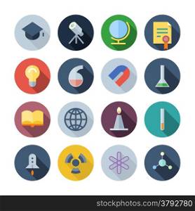 Flat Design Icons For Science and Education. Vector illustration eps10, transparent shadows.