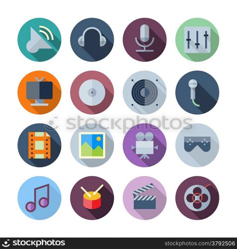 Flat Design Icons For Sound and Music. Vector illustration eps10, transparent shadows.