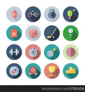 Flat Design Icons For Sport and Fitness. Vector illustration eps10, transparent shadows.
