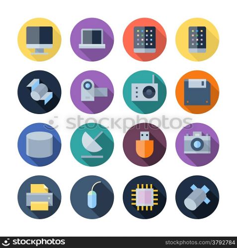 Flat Design Icons For Technology and Devices. Vector illustration eps10, transparent shadows.