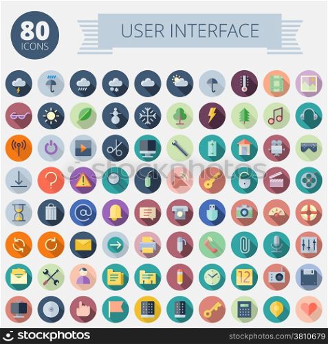 Flat Design Icons For User Interface. Vector eps10. Easy to recolor. Transparent shadows and relief in separate layers.