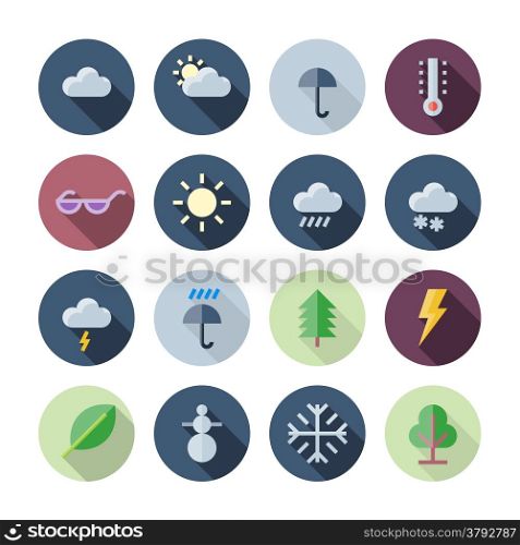 Flat Design Icons For Weather and Nature. Vector illustration eps10, transparent shadows.