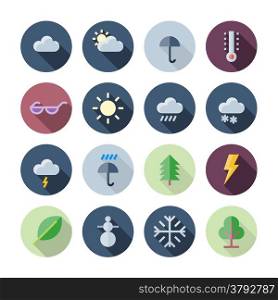 Flat Design Icons For Weather and Nature. Vector illustration eps10, transparent shadows.