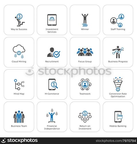 Flat Design Icons Set. Icons for business, management, finance, strategy, planning, analytics, banking, communication, social network, affiliate marketing.
