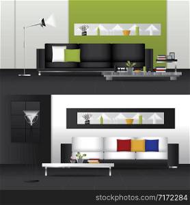 Flat Design Interior Living Room and Interior Furniture Vector Illustration