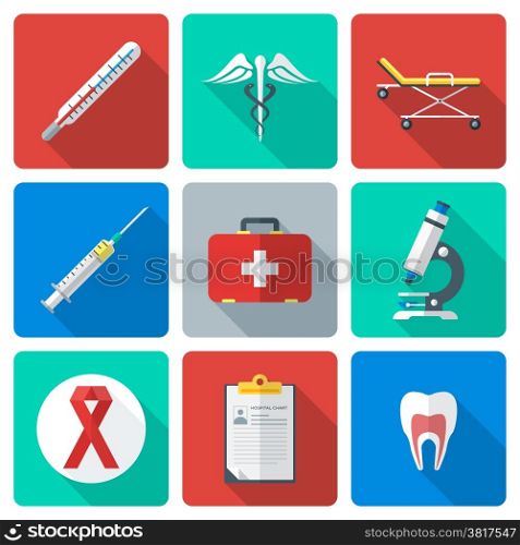 flat design medical icons set. vector various color flat style medical icons with shadow