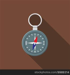 Flat design modern vector illustration of compass icon, c&ing, hiking and exploring equipment with long shadow.. Flat design modern vector illustration of compass icon, c&ing, hiking and exploring equipment with long shadow