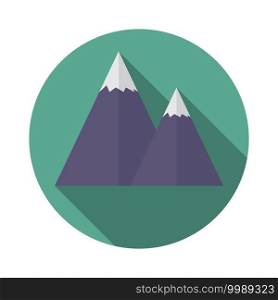 Flat design modern vector illustration of snow caped mountain icon, with long shadow.. Flat design modern vector illustration of snow caped mountain icon, with long shadow