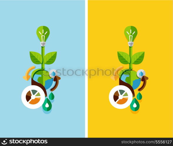 Flat design nature concept: green energy, save the planet, water. Can be used for web banners, printed materials