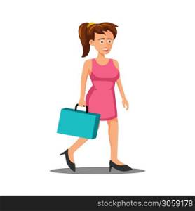 flat design of cartoon character of woman goes to workplace,vector illustration