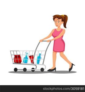 flat design of cartoon character of woman is shopping,vector illustration