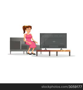 flat design of cartoon character of woman is watching TV,vector illustration