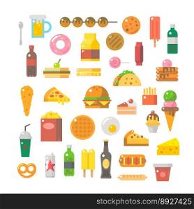 Flat design of junk food set vector image