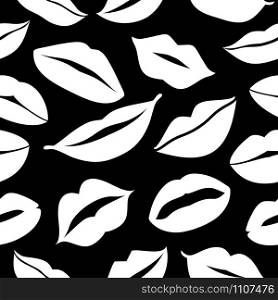 Flat design of lips. Seamless pattern of icon.. Flat design of lips. Seamless pattern of icon on black background.