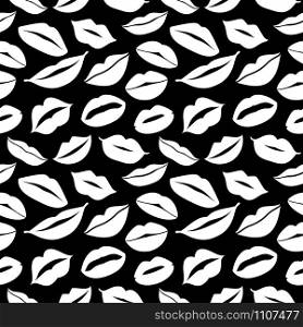 Flat design of lips. Seamless pattern of icon.. Flat design of lips. Seamless pattern of icon on black background.
