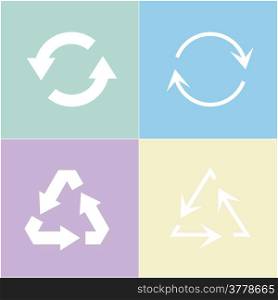 Flat design recycle symbols collection on a pastel background in vector