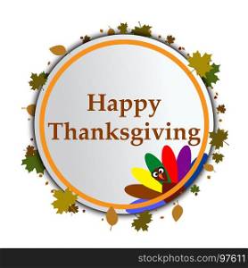 Flat design style Happy Thanksgiving Day. Happy Thanksgiving sticker, tag or label beautiful maple leaves.