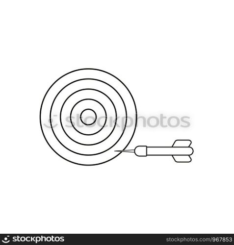 Flat design style vector illustration concept bullseye with dart icon in the side on white background. Black outlines.