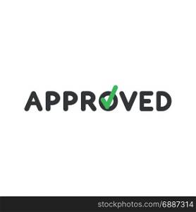 Flat design style vector illustration concept of black approved text with green check mark symbol icon on letter O on white background.