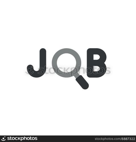Flat design style vector illustration concept of black job text with grey and black magnifying glass or magnifier symbol icon on white background.