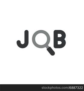 Flat design style vector illustration concept of black job text with grey and black magnifying glass or magnifier symbol icon on white background.