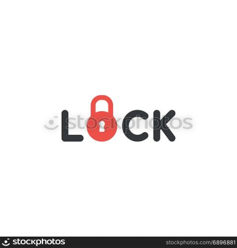 Flat design style vector illustration concept of black lock text with red closed padlock symbol icon on white background.