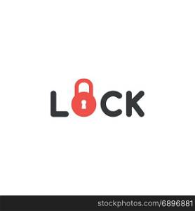 Flat design style vector illustration concept of black lock text with red closed padlock symbol icon on white background.