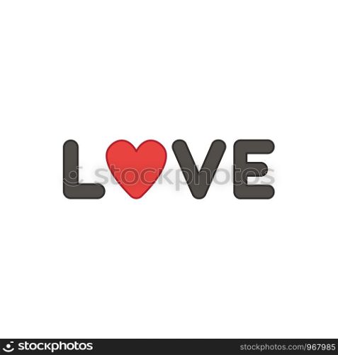 Flat design style vector illustration concept of black love text with heart symbol icon on white background. Colored outlines.