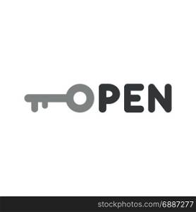 Flat design style vector illustration concept of black open text with grey key icon on white background.