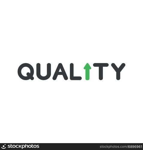 Flat design style vector illustration concept of black quality word text with green arrow symbol icon moving or pointing up on white background.