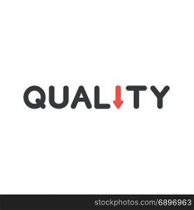 Flat design style vector illustration concept of black quality word text with red arrow symbol icon moving or pointing down on white background.