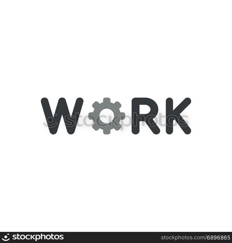 Flat design style vector illustration concept of black work text with grey gear symbol icon on white background.