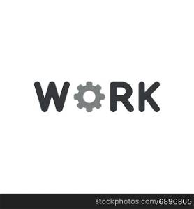 Flat design style vector illustration concept of black work text with grey gear symbol icon on white background.