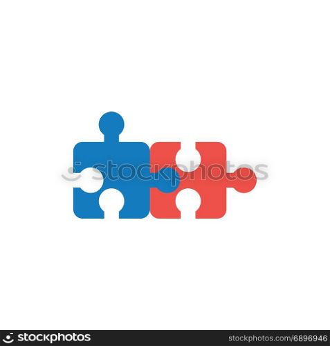 Flat design style vector illustration concept of blue and red puzzle pieces symbol icon connected on white background.