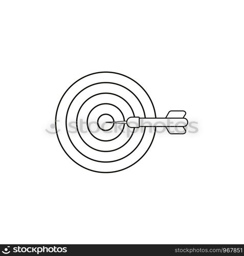 Flat design style vector illustration concept of bullseye with dart icon in the center on white background. Black outlines.