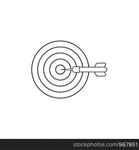 Flat design style vector illustration concept of bullseye with dart icon in the center on white background. Black outlines.