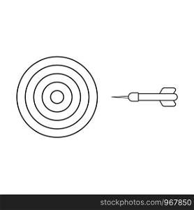 Flat design style vector illustration concept of bullseye with dart icon on white background. Black outlines.