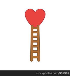 Flat design style vector illustration concept of climb to heart with wooden ladder symbol icon on white background. Colored outlines.