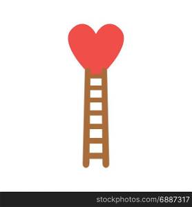 Flat design style vector illustration concept of climb to red heart with brown wooden ladder symbol icon on white background.