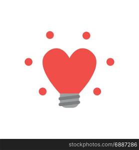 Flat design style vector illustration concept of glowing red heart-shaped light bulb icon on white background.