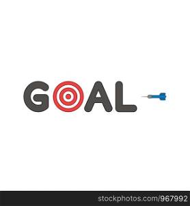Flat design style vector illustration concept of goal text with bulls eye and dart symbol icon on white background. Colored outlines.