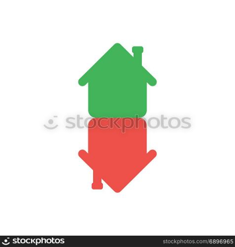Flat design style vector illustration concept of green and red color two houses symbol icon in an arrow shape moving or pointing up and down on white background.