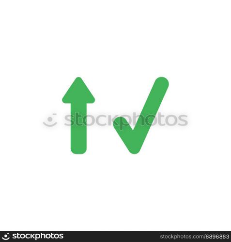 Flat design style vector illustration concept of green arrow pointing up and green check mark symbol icon on white background.