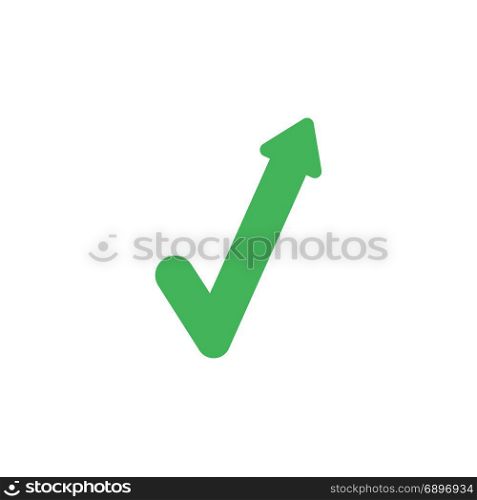 Flat design style vector illustration concept of green check mark symbol icon with arrow pointing up on white background.