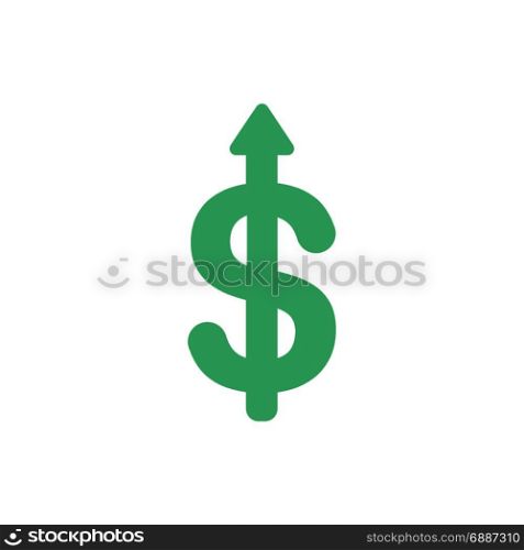 Flat design style vector illustration concept of green dollar symbol icon with arrow pointing up on white background.