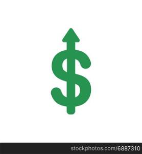 Flat design style vector illustration concept of green dollar symbol icon with arrow pointing up on white background.