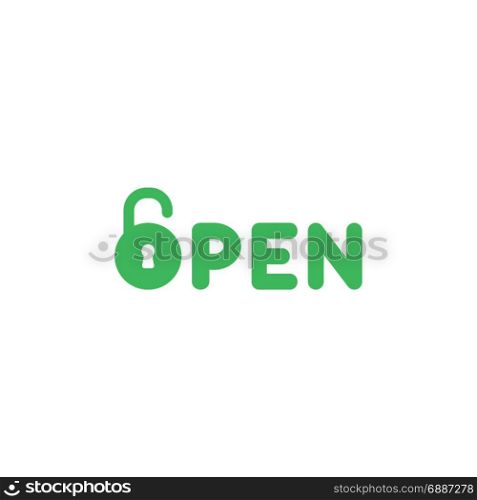 Flat design style vector illustration concept of green open text with green padlock icon on white background.